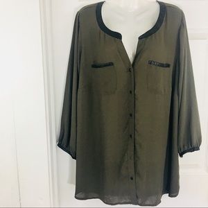 Daniel Rainn Olive Tunic Faux Leather Trim